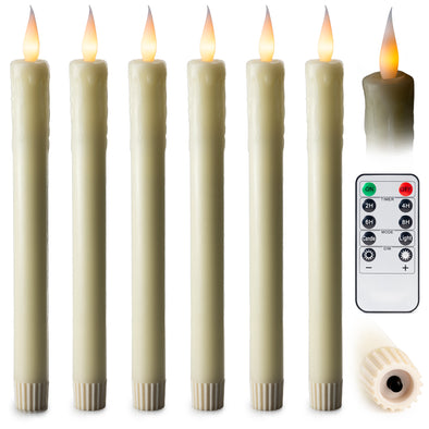 6 Pack, 10" LED Flameless Ivory Real Wax Drip Pillar Candles w/Remote Controller, On/Off Button, Dimmable, Flicker/Static Mode, Battery Operated - West Ivory LED Lighting 