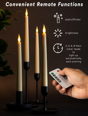 6 Pack 10" LED Flameless Ivory Real Wax Taper Candles w/Remote Controller, On/Off Button, Dimmable, Flicker/Static Mode, Battery Operated - West Ivory LED Lighting 