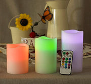 Set of 3 - LED Ivory Flickering Flameless Candles Multicolor Changing with Remote Control Weatherproof - West Ivory LED Lighting 