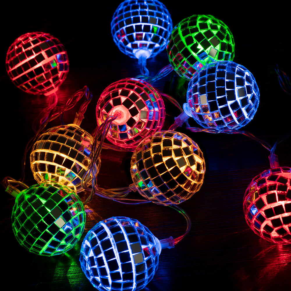 10 LED String Light Mirror Disco Balls Mixed Multi-Colors 5.5 feet Battery Powered - West Ivory LED Lighting 