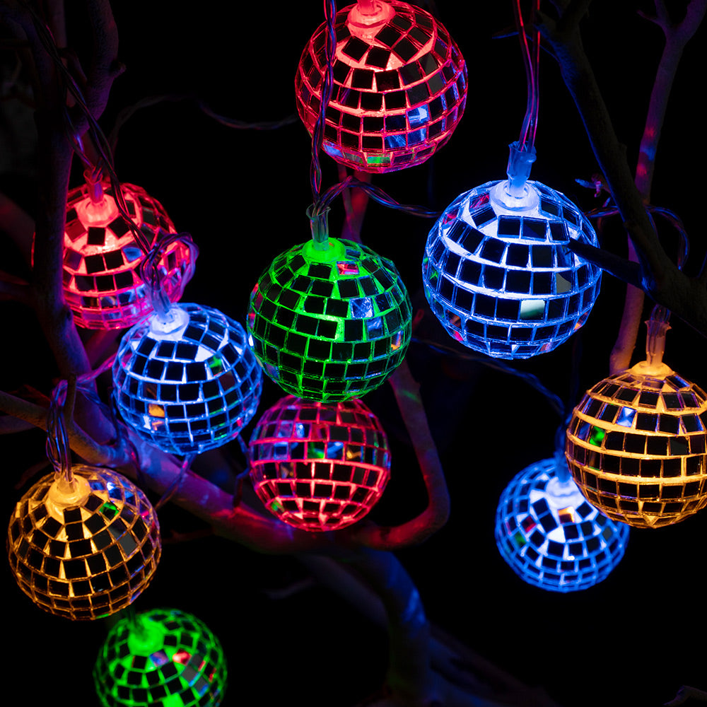 20 LED String Light Mirror Disco Balls Mixed Multi-Colors 10.5 feet Battery Powered - West Ivory LED Lighting 