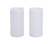 Solar Rechargeable Weatherproof Flickering Flameless LED Outdoor Pillar Resin Candles with Dusk to Dawn Timer, Light Sensor, Set of 2, D 4" x H 8" - West Ivory LED Lighting 