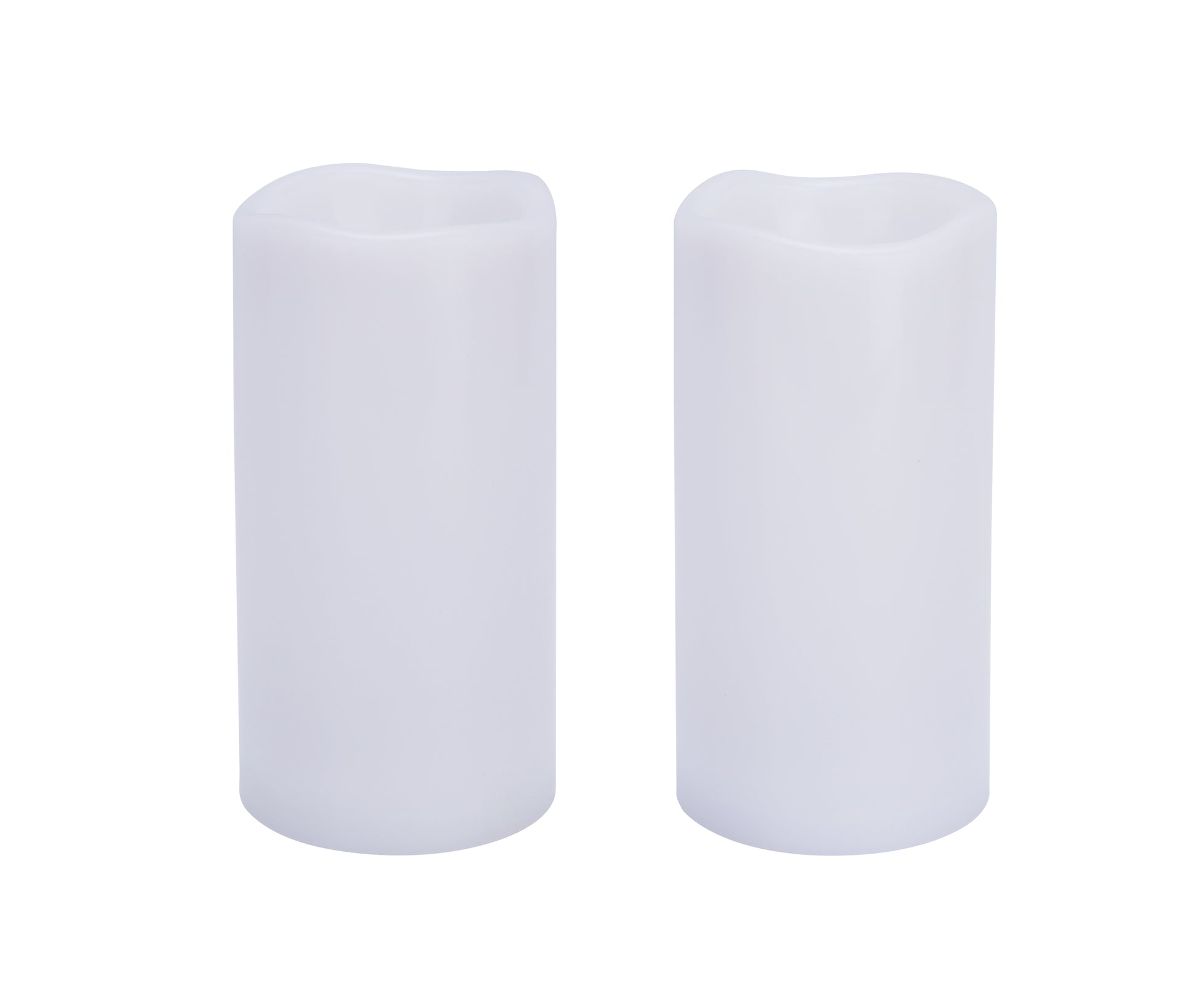 Solar Rechargeable Weatherproof Flickering Flameless LED Outdoor Pillar Resin Candles with Dusk to Dawn Timer, Light Sensor, Set of 2, D 4" x H 8" - West Ivory LED Lighting 