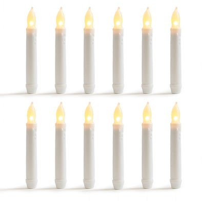 Set of 12 - 6.25" Warm White Flameless LED Taper Candles Mini Battery Operated Wax Dipped White Body - West Ivory LED Lighting 