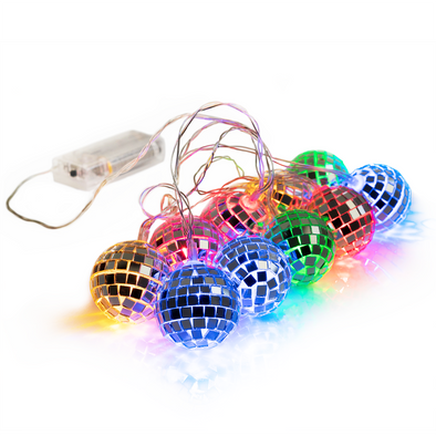 10 LED String Light Mirror Disco Balls Mixed Multi-Colors 5.5 feet Battery Powered - West Ivory LED Lighting 