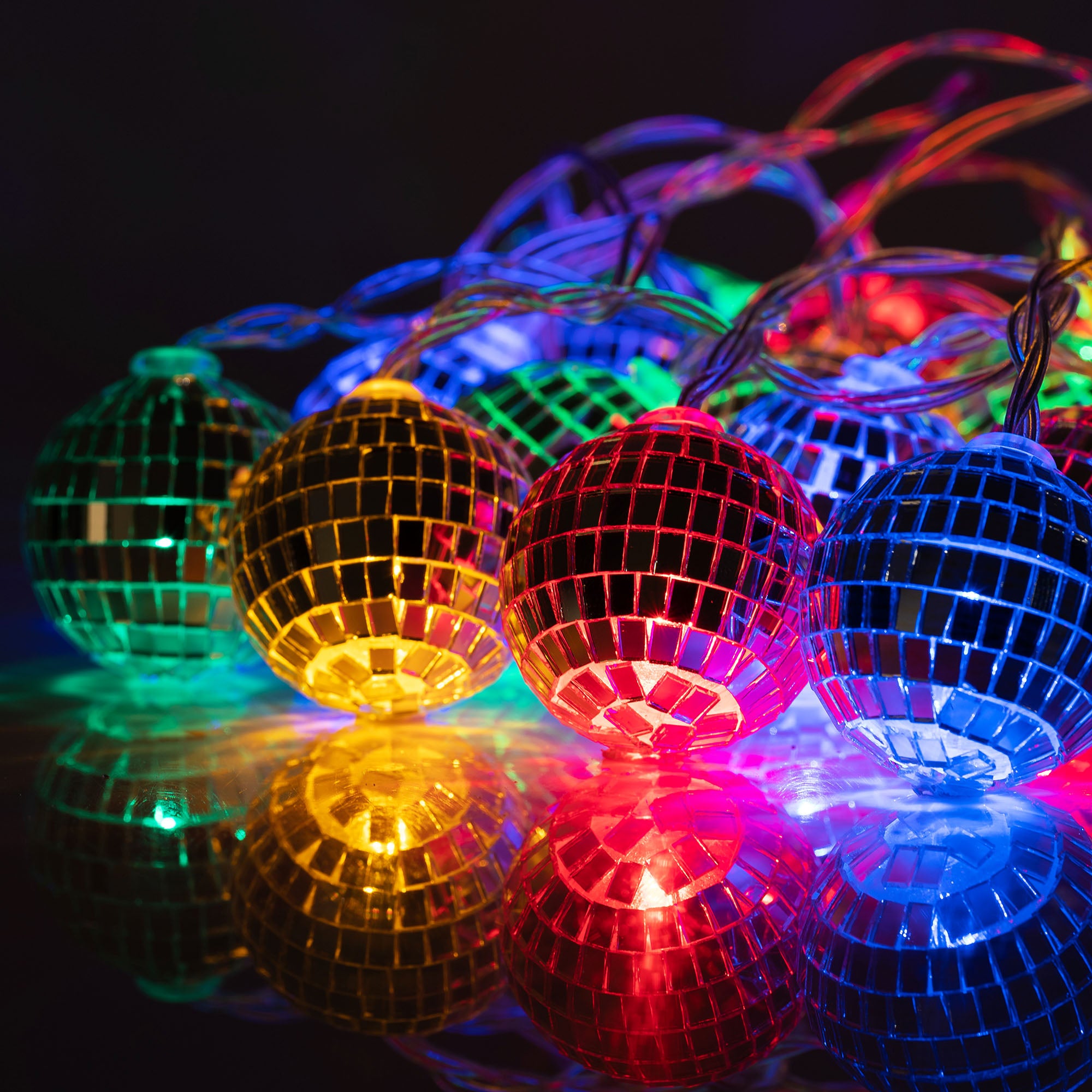 Disco Ball LED String Lights Pink 8.5” Flexible Wire 10 Disco Balls