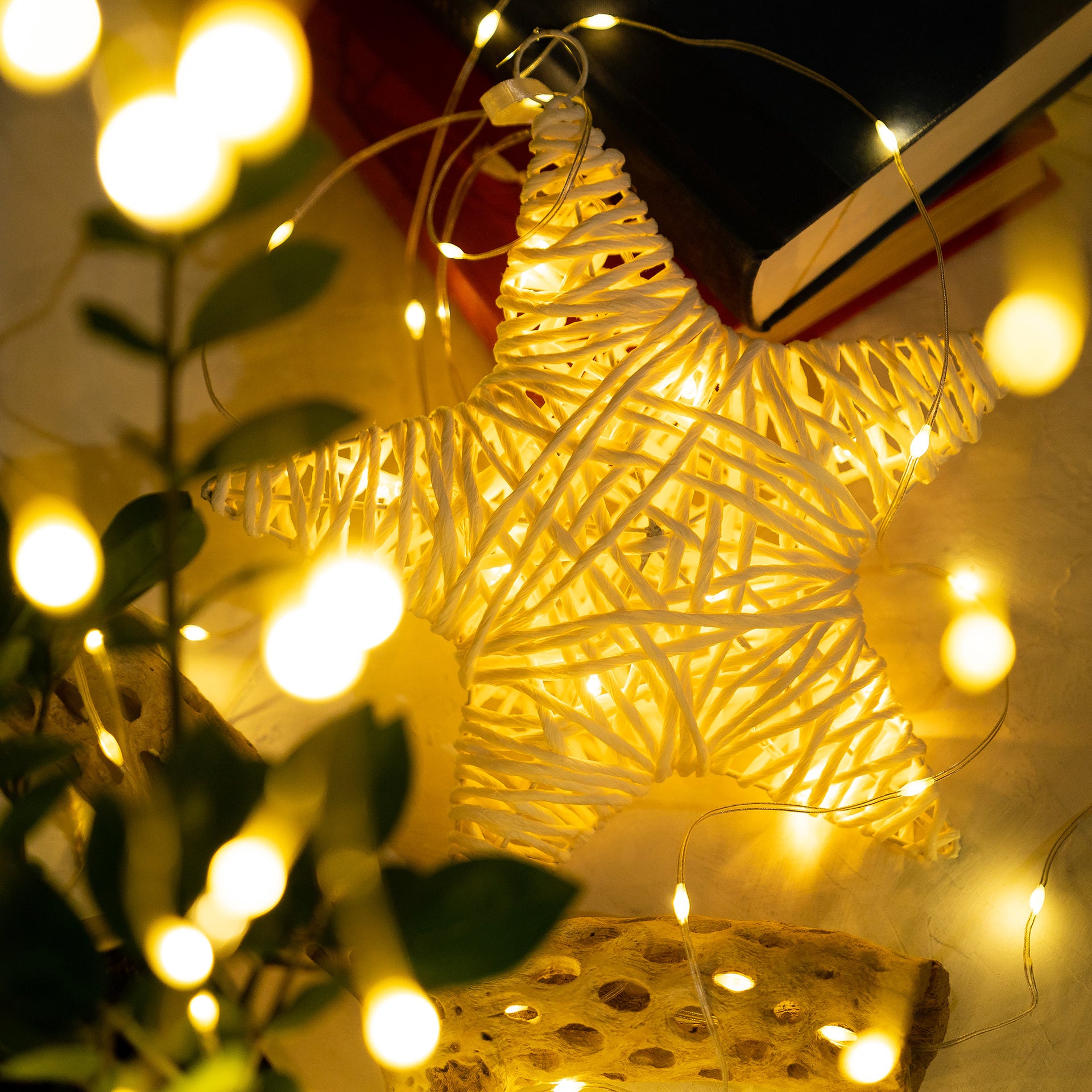 10 LED White String Paper Wrapped Star w/Metal Frame Battery Powered Warm White - West Ivory LED Lighting 