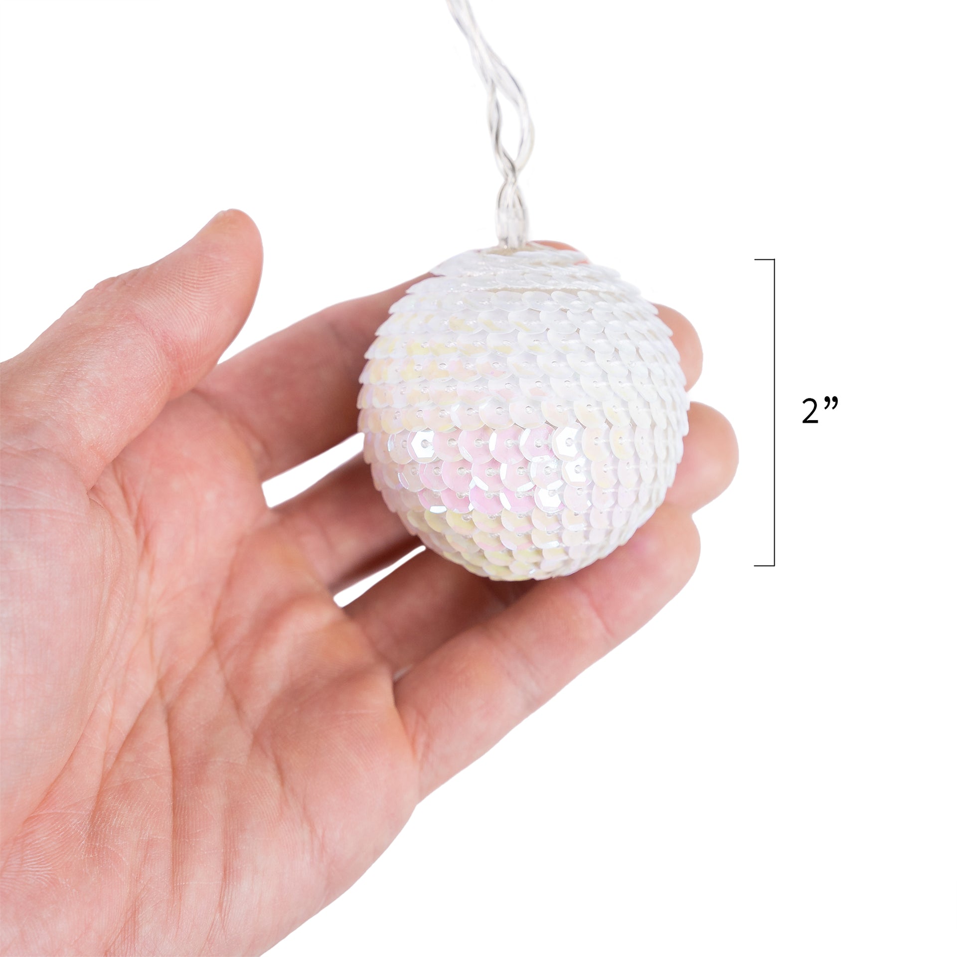 10 LED Sequined Globe Balls String Fairy Light 6 feet  Battery Powered, Warm White - West Ivory LED Lighting 