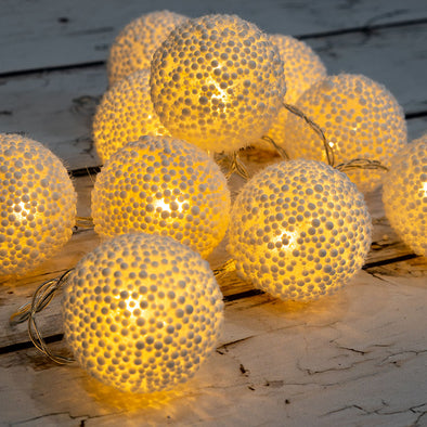 10 LED Foam Specked Balls String Fairy Light 5.75 feet  Battery Powered, Warm White - West Ivory LED Lighting 