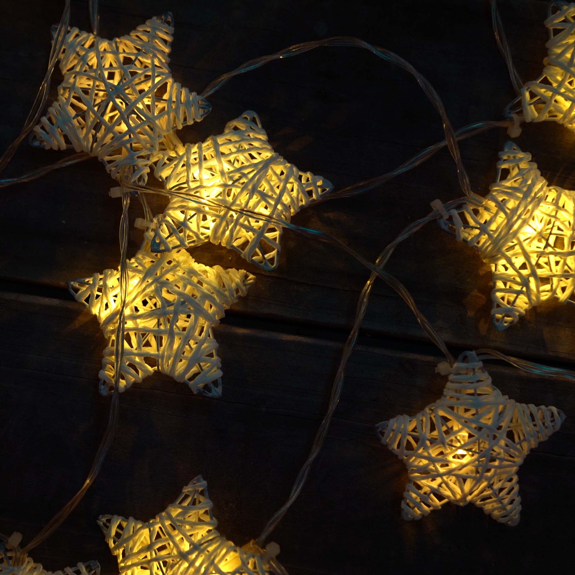 10 LED Metal Covered Stars String Fairy Light 6 feet  Battery Powered, Warm White - West Ivory LED Lighting 