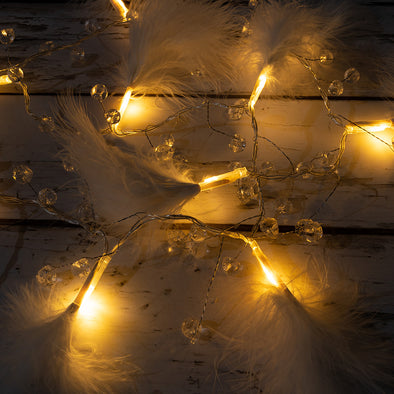10 LED Feather and Beads String Fairy Light 4.2 feet Battery Powered, Warm White - West Ivory LED Lighting 