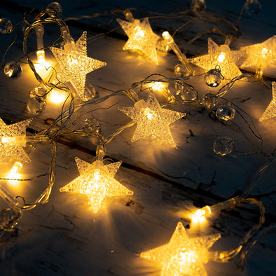 20 LED Acrylic Stars and Beads String Fairy Light 5 feet  Battery Powered, Warm White - West Ivory LED Lighting 