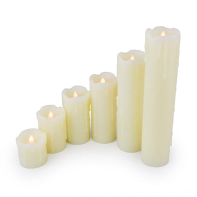 Set of 6 - LED Ivory Battery Operated Flameless Light Flickering Candle with Timer - West Ivory LED Lighting 