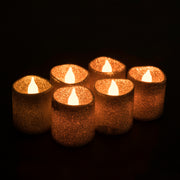 LED Gold Glitter Tea Light Flameless Faux Wax Candles 6 Pack - West Ivory LED Lighting 