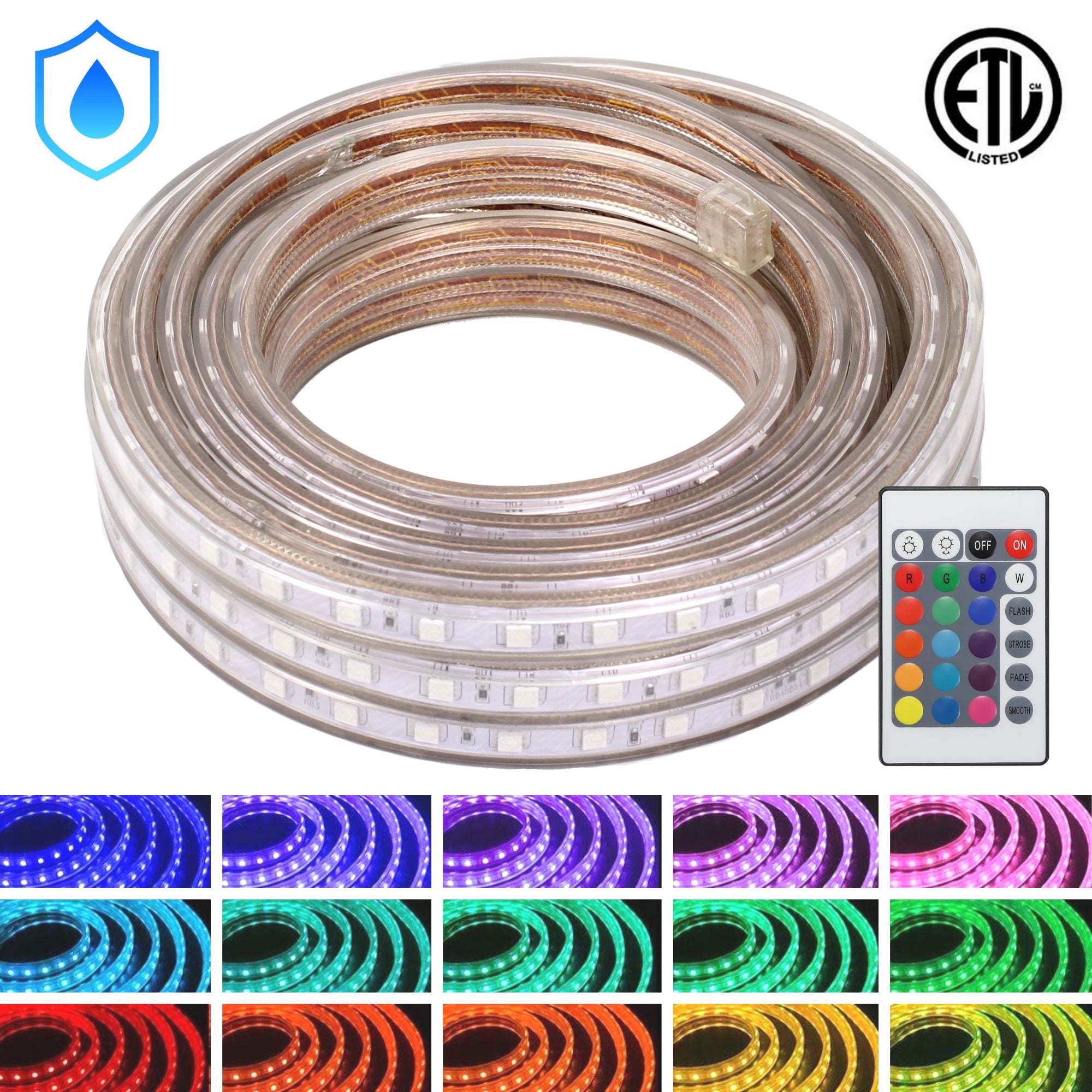 16 Color LED Strip Lights SMD 5050 Flexible Dimmable with Remote – West  Ivory LED Lighting